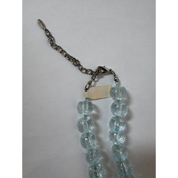 Vintage EsMor long single Strand Aqua Blue Faceted Glass Bead Necklace 18 Inches - Picture 10 of 16
